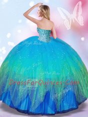 Multi-color Tulle Lace Up Quinceanera Dress Sleeveless Beading