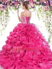 Purple Lace Up Sweetheart Beading and Ruffles Sweet 16 Quinceanera Dress Organza Sleeveless Sweep Train