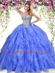 Organza Sleeveless Floor Length Ball Gown Prom Dress and Beading and Ruffles