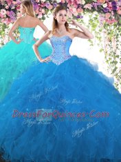 Customized Blue Vestidos de Quinceanera Military Ball and Sweet 16 and Quinceanera and For with Beading Sweetheart Sleeveless Lace Up