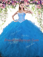 Customized Blue Vestidos de Quinceanera Military Ball and Sweet 16 and Quinceanera and For with Beading Sweetheart Sleeveless Lace Up