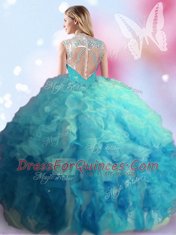 Multi-color Zipper High-neck Beading Quince Ball Gowns Tulle Sleeveless