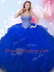 Royal Blue Lace Up Sweetheart Beading Quinceanera Dress Tulle Sleeveless