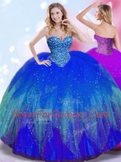 Exquisite Floor Length Lace Up Quinceanera Gown Royal Blue for Military Ball and Sweet 16 and Quinceanera with Beading