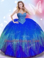 Exquisite Floor Length Lace Up Quinceanera Gown Royal Blue for Military Ball and Sweet 16 and Quinceanera with Beading