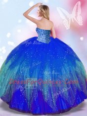 Exquisite Floor Length Lace Up Quinceanera Gown Royal Blue for Military Ball and Sweet 16 and Quinceanera with Beading