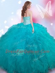 Popular Beading Quinceanera Gowns Teal Lace Up Sleeveless Floor Length