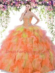 Sleeveless Beading and Ruffles Lace Up Quince Ball Gowns