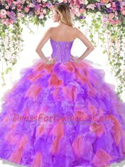 Sleeveless Beading and Ruffles Lace Up Quince Ball Gowns