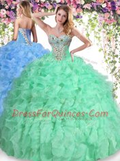 Apple Green Quince Ball Gowns Military Ball and Sweet 16 and Quinceanera and For with Beading and Ruffles Sweetheart Sleeveless Lace Up