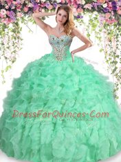 Apple Green Quince Ball Gowns Military Ball and Sweet 16 and Quinceanera and For with Beading and Ruffles Sweetheart Sleeveless Lace Up