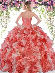 Glorious Blue And White Sweetheart Lace Up Beading and Ruffles Sweet 16 Dresses Sleeveless