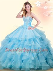 Artistic Sleeveless Lace Up Floor Length Beading and Ruffles Quinceanera Gowns