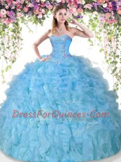 Fitting Organza Sleeveless Floor Length 15 Quinceanera Dress and Beading and Ruffles