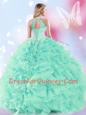 Custom Made Ball Gowns Sweet 16 Dresses Apple Green Halter Top Organza Sleeveless Floor Length Lace Up