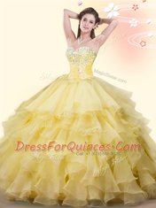 Yellow Sweet 16 Quinceanera Dress Military Ball and Sweet 16 and Quinceanera and For with Beading and Ruffles Sweetheart Sleeveless Lace Up