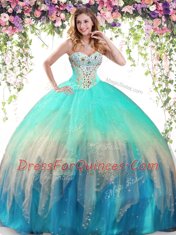 Multi-color Tulle Lace Up 15 Quinceanera Dress Sleeveless Floor Length Beading