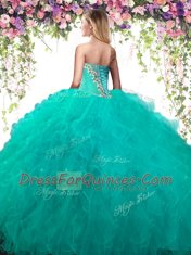 Sophisticated Blue Sleeveless Floor Length Beading and Ruffles Lace Up Ball Gown Prom Dress