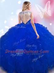Chic Blue Sleeveless Beading Floor Length Sweet 16 Dresses