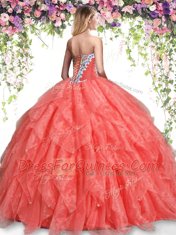 Exceptional Orange Red Sleeveless Beading and Ruffles Floor Length Sweet 16 Dress