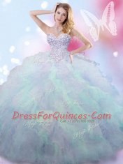 Multi-color Ball Gowns Beading Quinceanera Gown Lace Up Tulle Sleeveless Floor Length
