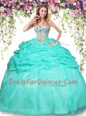 Organza Sweetheart Sleeveless Lace Up Beading and Pick Ups 15th Birthday Dress in Apple Green