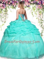 Organza Sweetheart Sleeveless Lace Up Beading and Pick Ups 15th Birthday Dress in Apple Green
