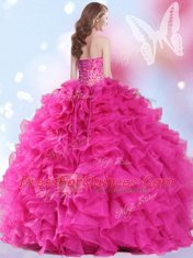 Sweet Hot Pink Sleeveless Organza Lace Up Sweet 16 Quinceanera Dress for Military Ball and Sweet 16 and Quinceanera