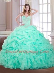 Apple Green Sweetheart Neckline Beading and Ruffles and Pick Ups Sweet 16 Dress Sleeveless Lace Up