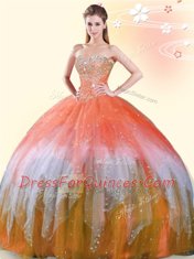 Fashion Multi-color Lace Up Sweetheart Beading 15 Quinceanera Dress Tulle Sleeveless
