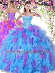 Pretty Sweetheart Sleeveless Organza Vestidos de Quinceanera Beading and Ruffles Lace Up