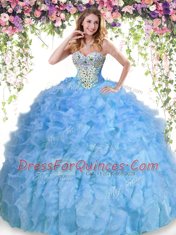 Great Baby Blue Sweetheart Neckline Beading and Ruffles Quinceanera Gowns Sleeveless Lace Up