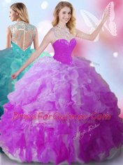 High-neck Sleeveless Zipper Sweet 16 Quinceanera Dress Multi-color Tulle