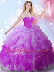High-neck Sleeveless Zipper Sweet 16 Quinceanera Dress Multi-color Tulle