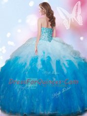 Four Piece Sleeveless Tulle Floor Length Lace Up Quince Ball Gowns in Multi-color with Beading and Ruffles