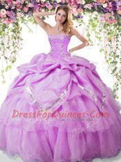 Lilac Sleeveless Beading and Pick Ups Floor Length Quinceanera Dresses