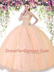 Admirable Tulle Sleeveless Floor Length Sweet 16 Dress and Beading