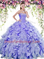 Superior Lavender Organza and Taffeta Lace Up Sweetheart Sleeveless Floor Length Quinceanera Dress Beading and Ruffles