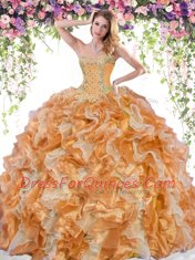 Glamorous Multi-color Organza Lace Up Ball Gown Prom Dress Sleeveless Floor Length Beading and Ruffles