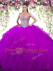 Glorious Beading 15th Birthday Dress Eggplant Purple Lace Up Sleeveless Floor Length