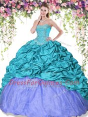 Glamorous Turquoise and Lavender Sleeveless Floor Length Beading and Pick Ups Lace Up Sweet 16 Quinceanera Dress