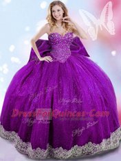 Floor Length Eggplant Purple Quinceanera Dresses Sweetheart Sleeveless Lace Up