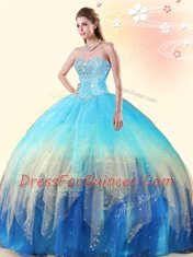 Perfect Multi-color Sleeveless Floor Length Beading Lace Up Quinceanera Gown