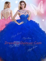 Gorgeous Beading Quince Ball Gowns Royal Blue Zipper Sleeveless Floor Length