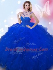 Gorgeous Beading Quince Ball Gowns Royal Blue Zipper Sleeveless Floor Length