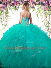 Custom Designed Sleeveless Floor Length Beading Lace Up Sweet 16 Dress with Turquoise