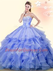 Lavender Sleeveless Beading and Ruffles Floor Length Ball Gown Prom Dress