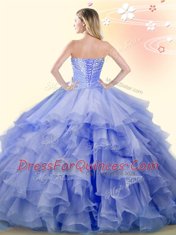 Adorable Floor Length Lace Up Sweet 16 Quinceanera Dress Rose Pink for Military Ball and Sweet 16 and Quinceanera with Beading and Ruffles