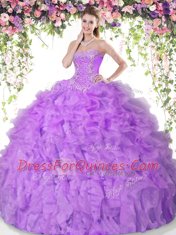 Pretty Lilac Sleeveless Beading and Ruffles Floor Length Quinceanera Gowns