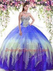 Multi-color Sleeveless Tulle Lace Up Sweet 16 Quinceanera Dress for Military Ball and Sweet 16 and Quinceanera
